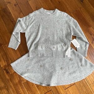 Elegant Gray Sweater and Skirt Set with Embellishments